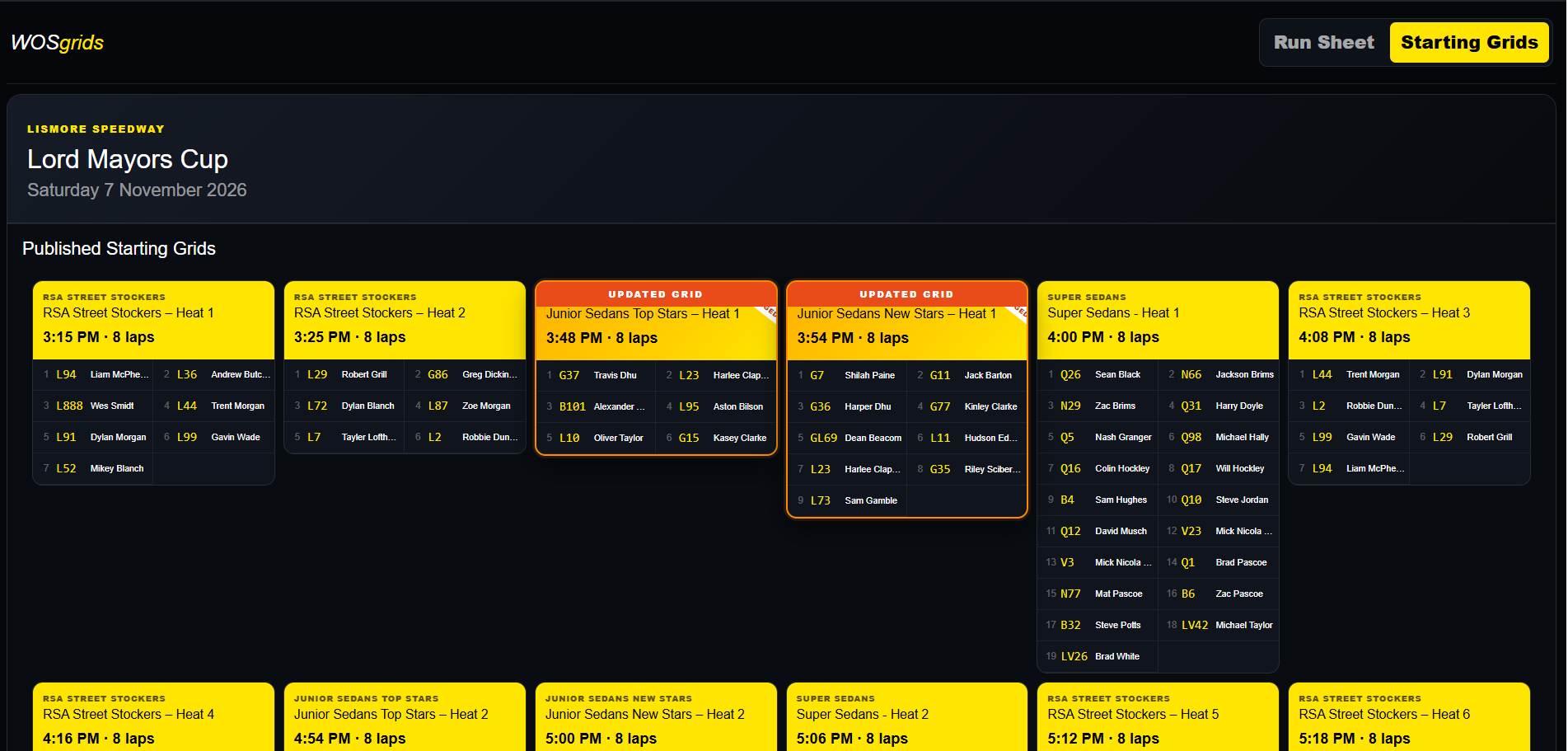 WOSGrids Published Starting Grids